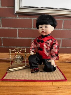 Knowles Red and Black Asian Style Porcelain Doll